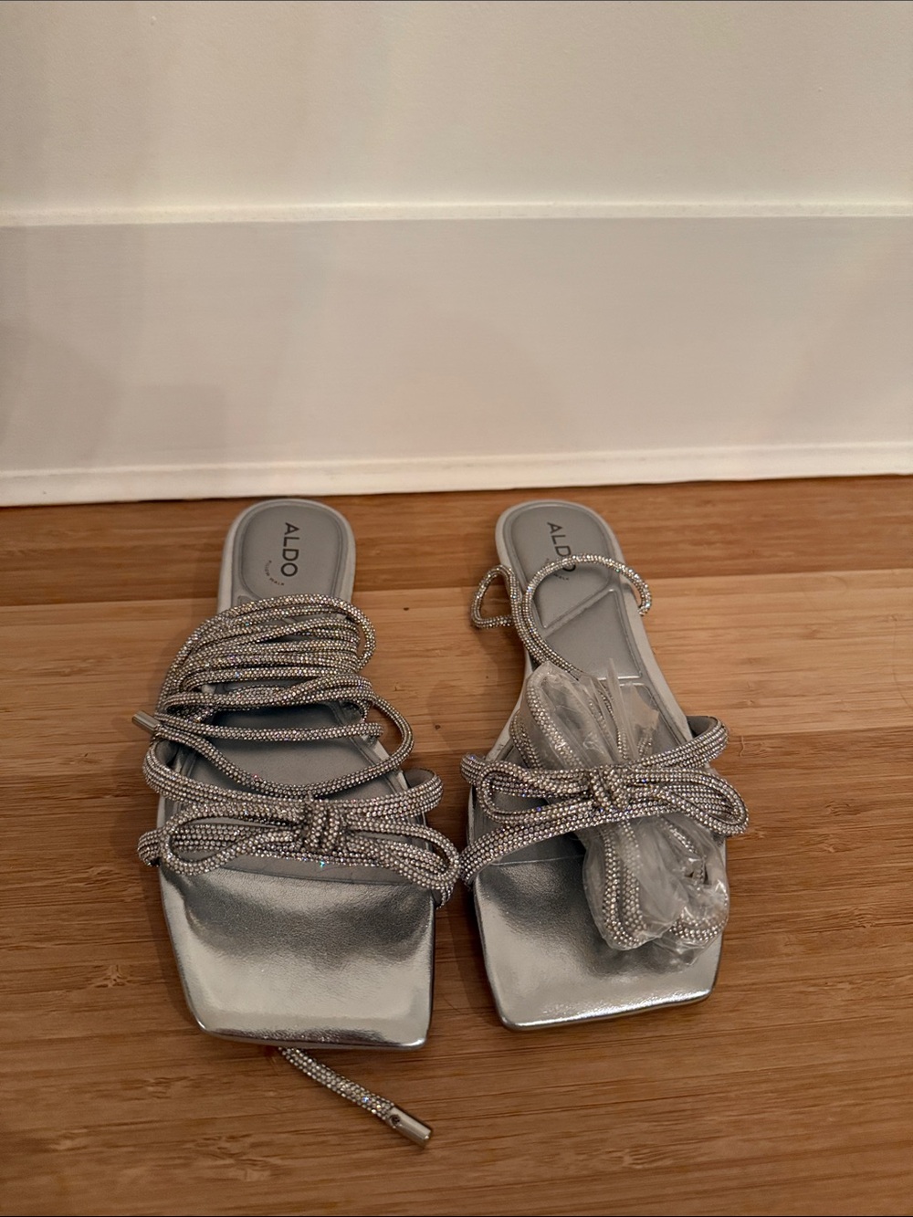 Aldo Silver Beaded Bow Slide Mules
